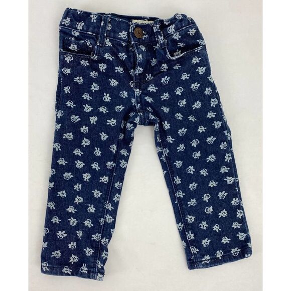 Osh Kosh B'Gosh Rose Print Jeans Blue Denim Adjustable Waist - Todder Size 2T - Picture 1 of 9